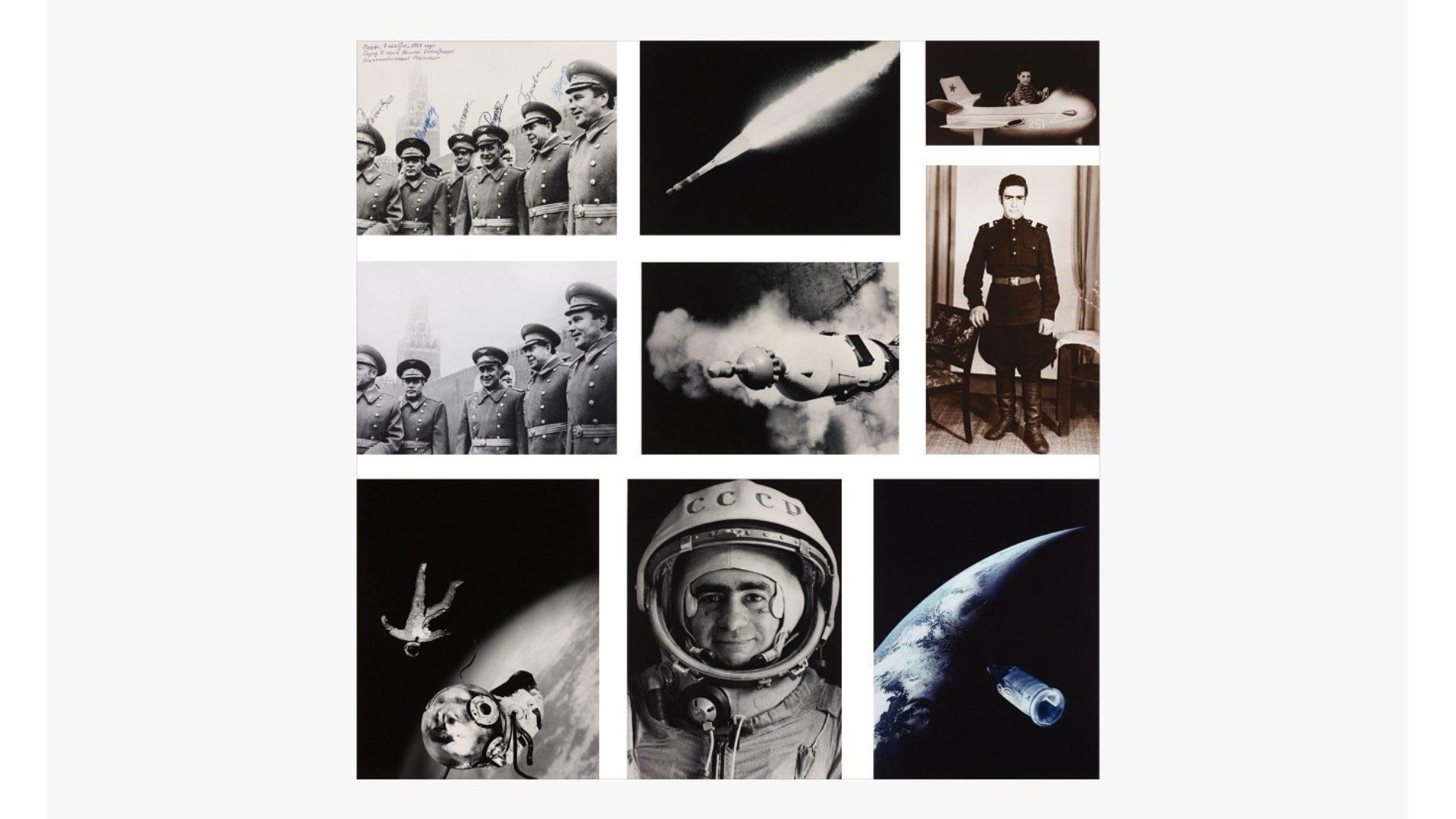 Cartacea Galleria
Cartacea Gallery SPUTNIK, 1997 The Odyssey of the Soyuz II, Sixteen Baryta prints, three dye destruction prints and two drawing reproductions. Contents list, meteorite fragment in metal casing, medal and a copy of Sputnik. Edition of 30