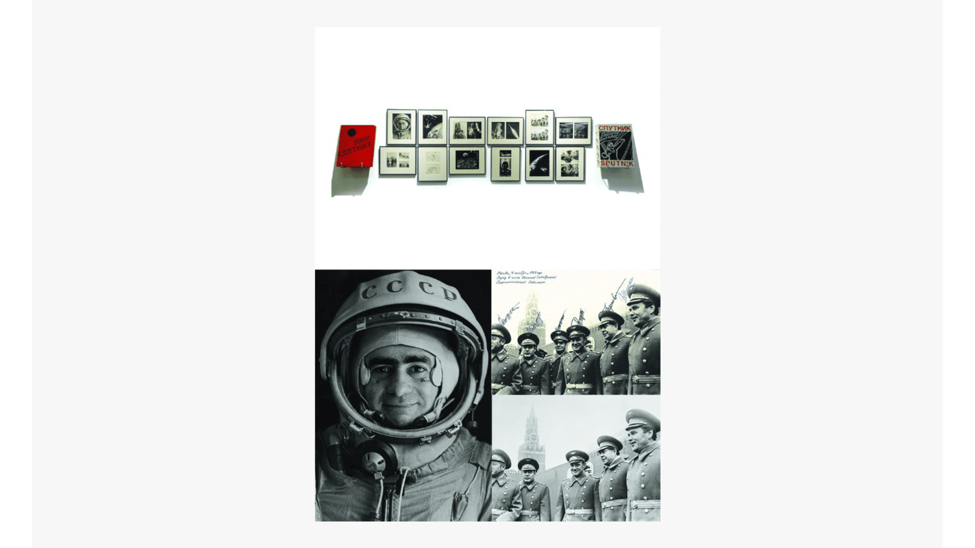 Cartacea Galleria Cartacea Gallery SPUTNIK, 1997 The Odyssey of the Soyuz II, Sixteen Baryta prints, three dye destruction prints and two drawing reproductions. Contents list, meteorite fragment in metal casing, medal and a copy of Sputnik. Edition of 30